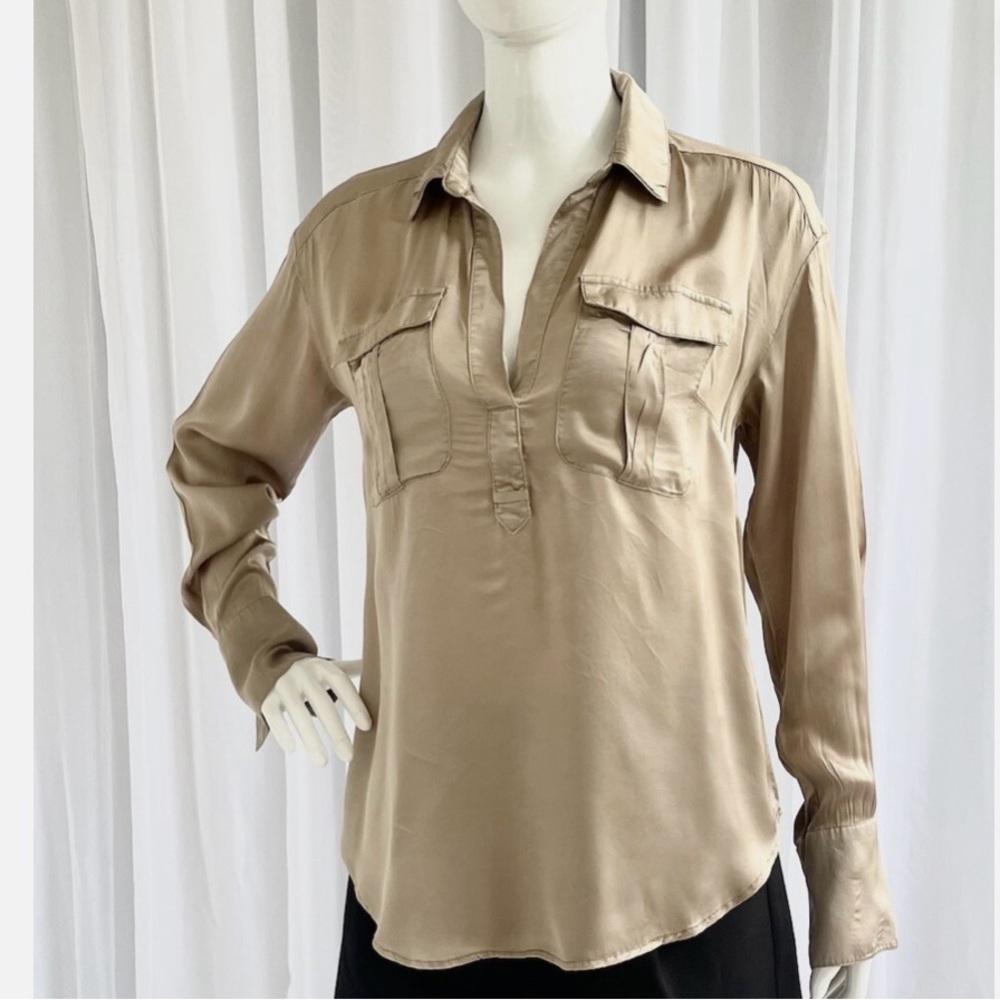 Anthropologie Champagne Sayin Relaxed Notched Collar Blouse